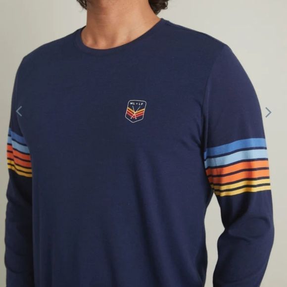 MARINE layer ML x LF Long Sleeve Arm Stripe Tee in Black Iris - Picture 3 of 7